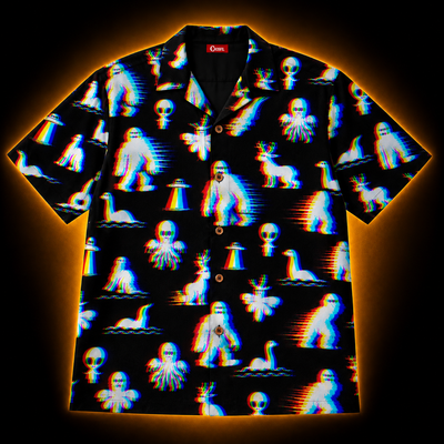 Crosfil Bad Footage Hawaiian Shirt — Glitch Cryptid VHS All-Over Print