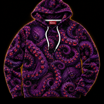Crosfil Violet Grasp Hoodie — Purple Kraken Eye Tentacle All-Over Print