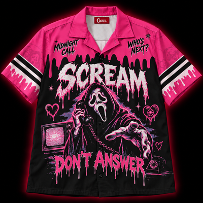 Midnight Call Hawaiian Shirt  Pink Horror Print