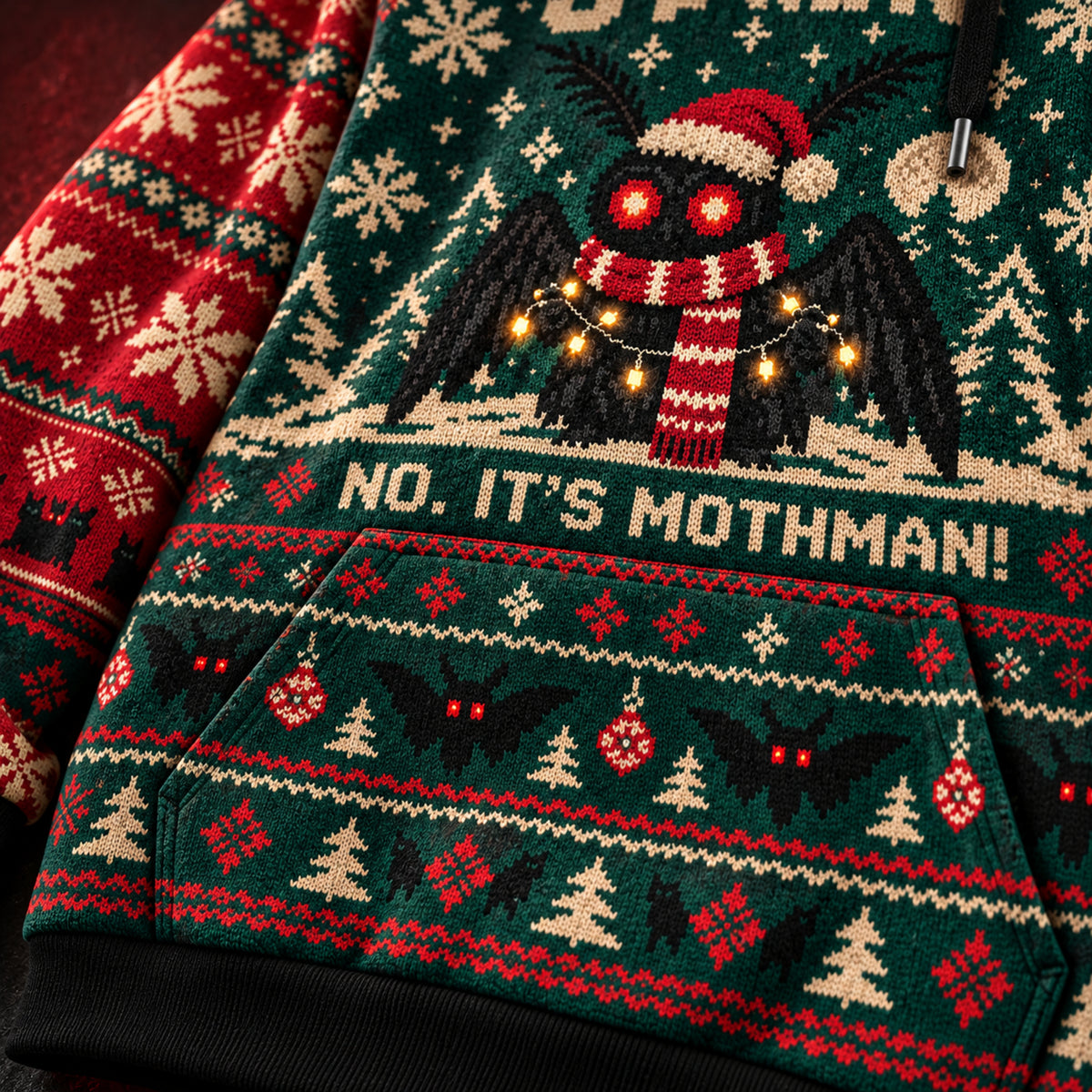 No. It’s Mothman! Unisex Hoodie — Ugly Pattern Christmas Print