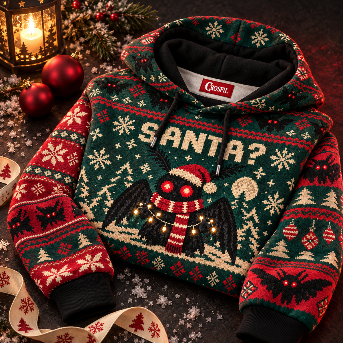 No. It’s Mothman! Unisex Hoodie — Ugly Pattern Christmas Print