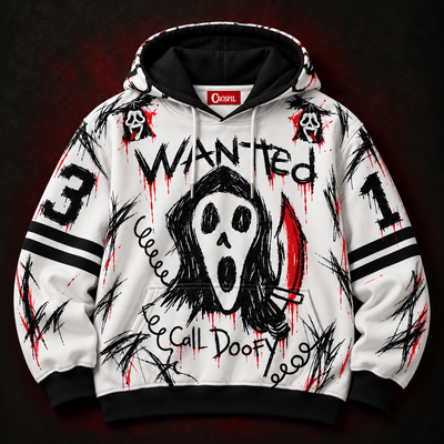 WAZAAA 13 Unisex Hoodie — Wanted Poster Scribble Horror Print