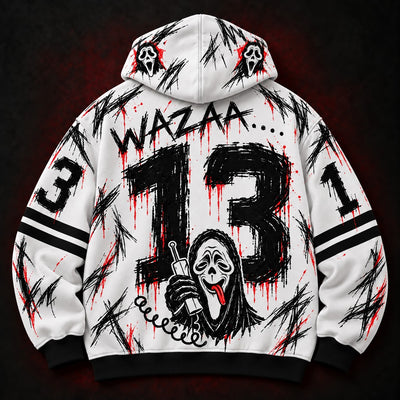 WAZAAA 13 Unisex Hoodie — Wanted Poster Scribble Horror Print
