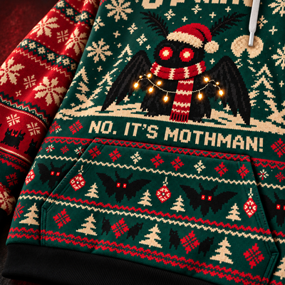 No. It’s Mothman! Unisex Hoodie — Ugly Pattern Christmas Print