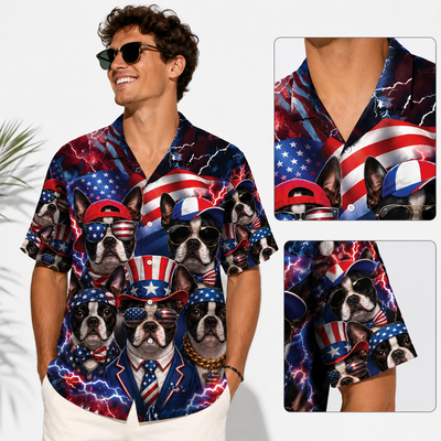 Custom Dog American Flag Hawaiian Shirt —  Patriotic Dog Squad 4th of July Button-Up