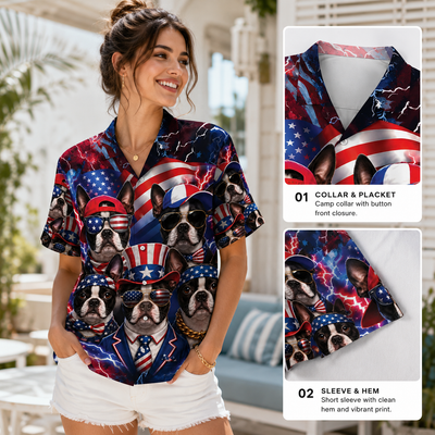 Custom Dog American Flag Hawaiian Shirt —  Patriotic Dog Squad 4th of July Button-Up