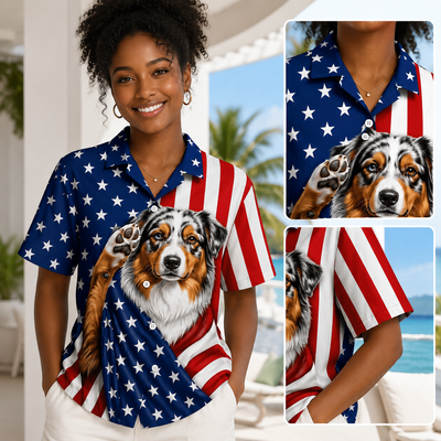 Custom Dog Flag Hawaiian Shirt —  Patriotic Dog Stars & Stripes Button-Up