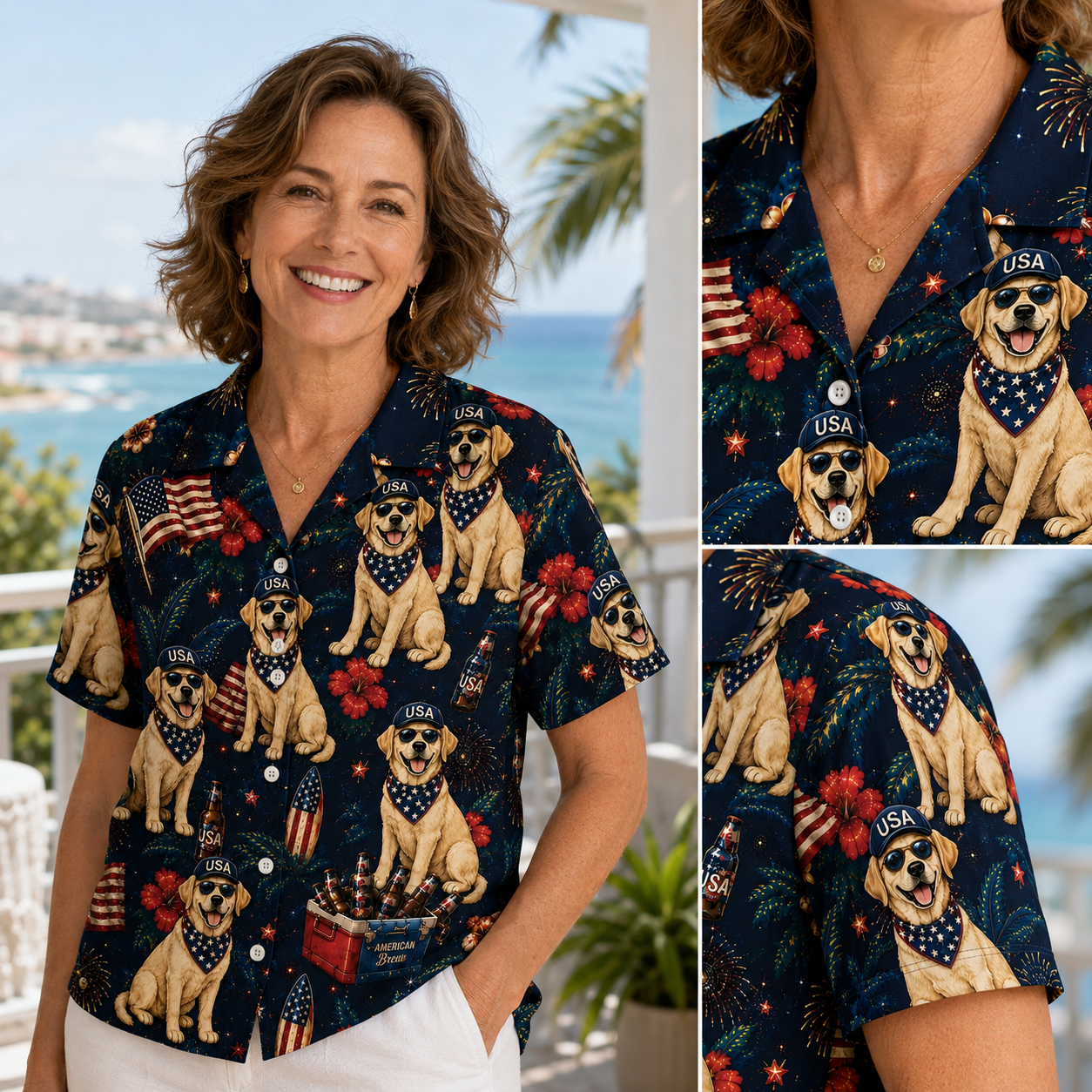 USA Patriotic Custom Dog Hawaiian Shirt —  4th of July Beach Beer Fireworks Aloha