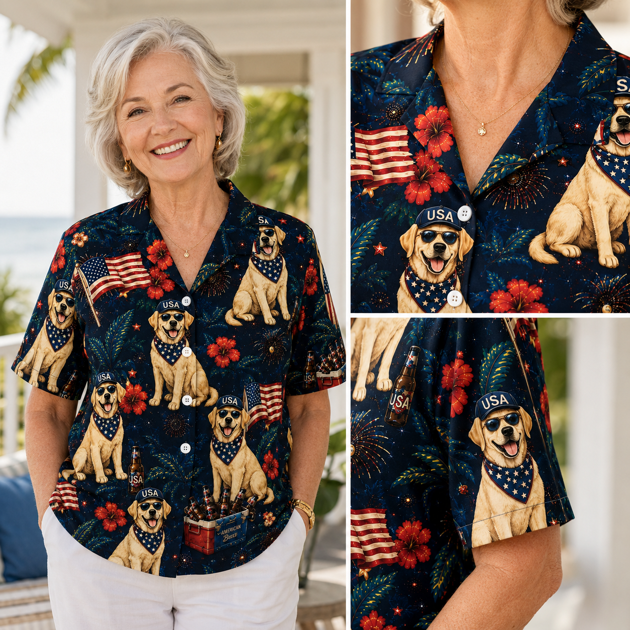 USA Patriotic Custom Dog Hawaiian Shirt —  4th of July Beach Beer Fireworks Aloha