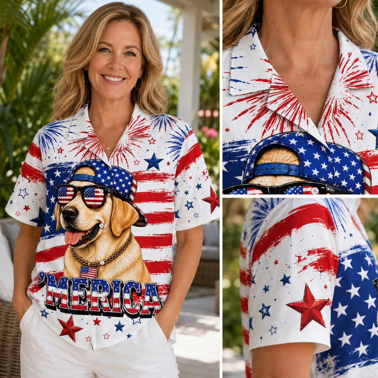 'Merica Patriotic Custom Dog Hawaiian Shirt —  4th of July American Flag