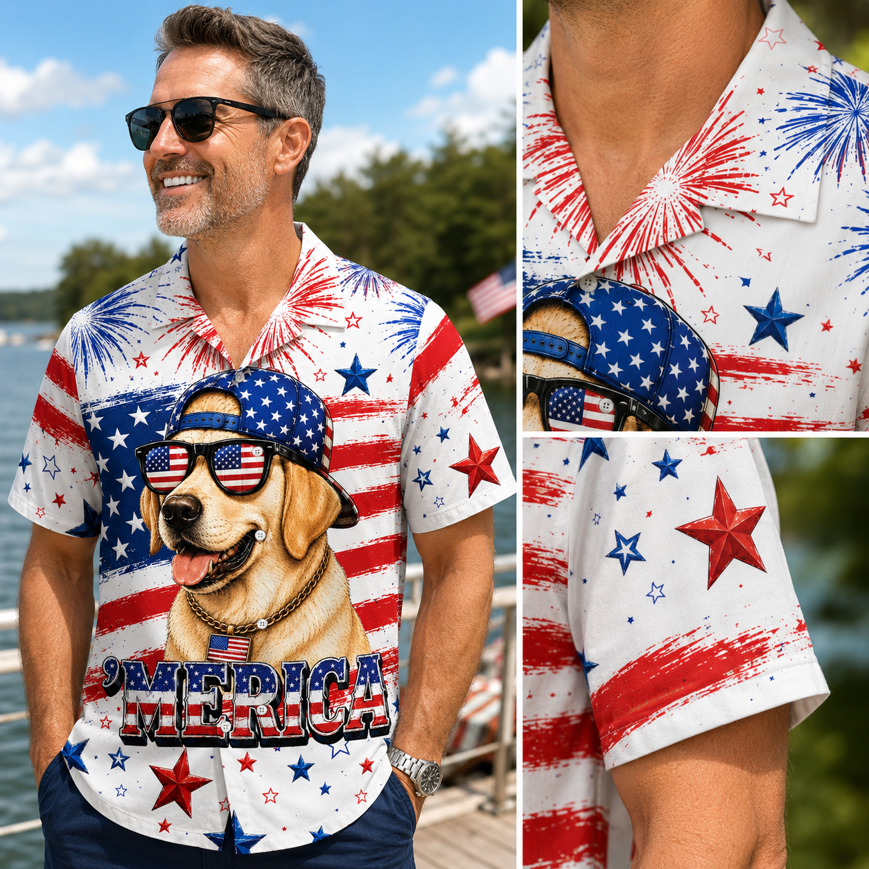 'Merica Patriotic Custom Dog Hawaiian Shirt —  4th of July American Flag