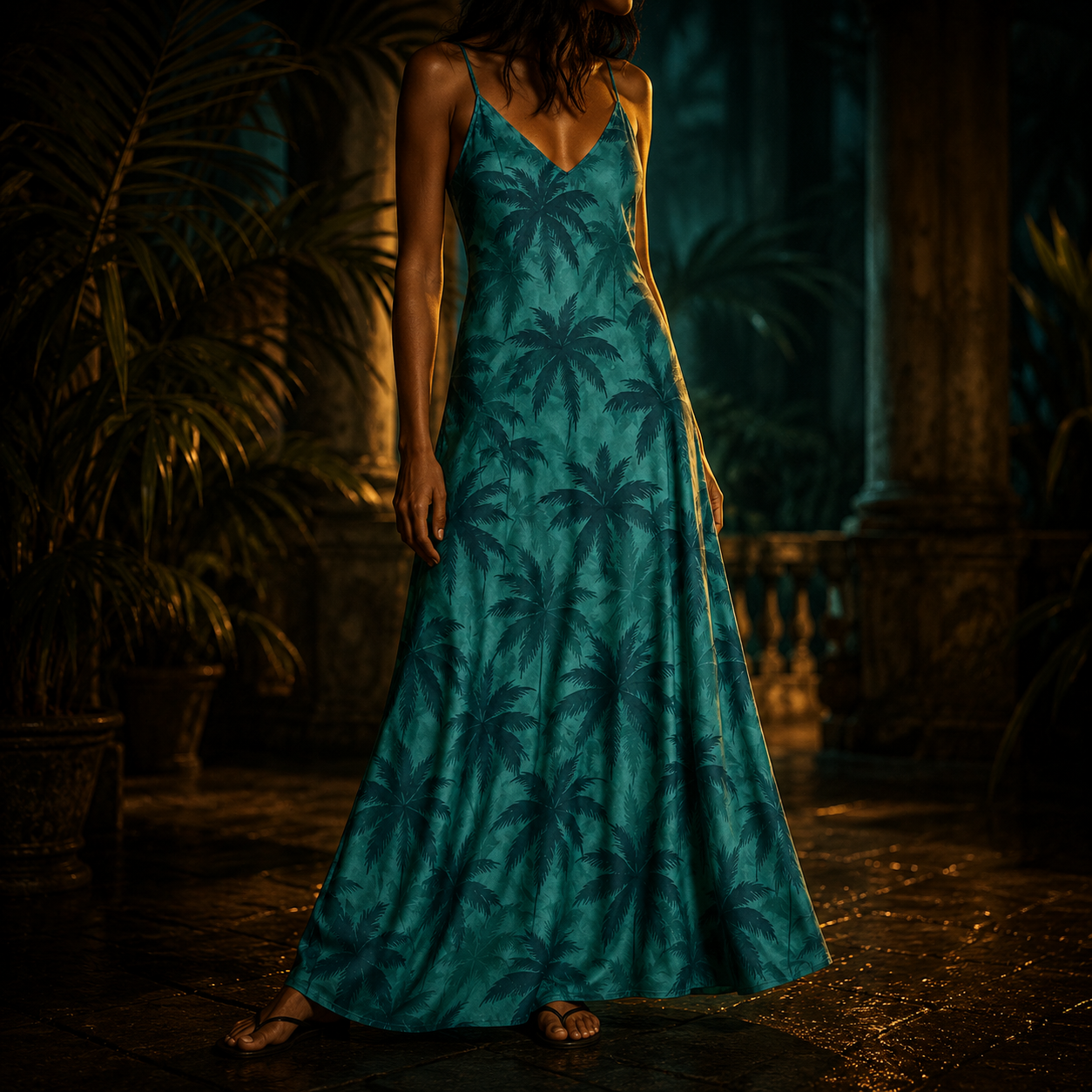 Bluff Coast — Tropical Noir Slip Dress
