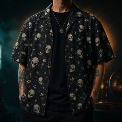 Cosmic Cryptid XIII — Alien Micro-Repeat Hawaiian Shirt