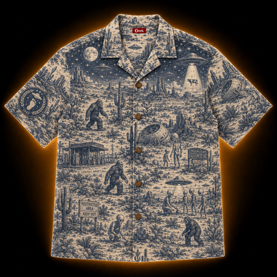 Crosfil Desert 1947 Hawaiian Shirt — Roswell UFO & Bigfoot Print