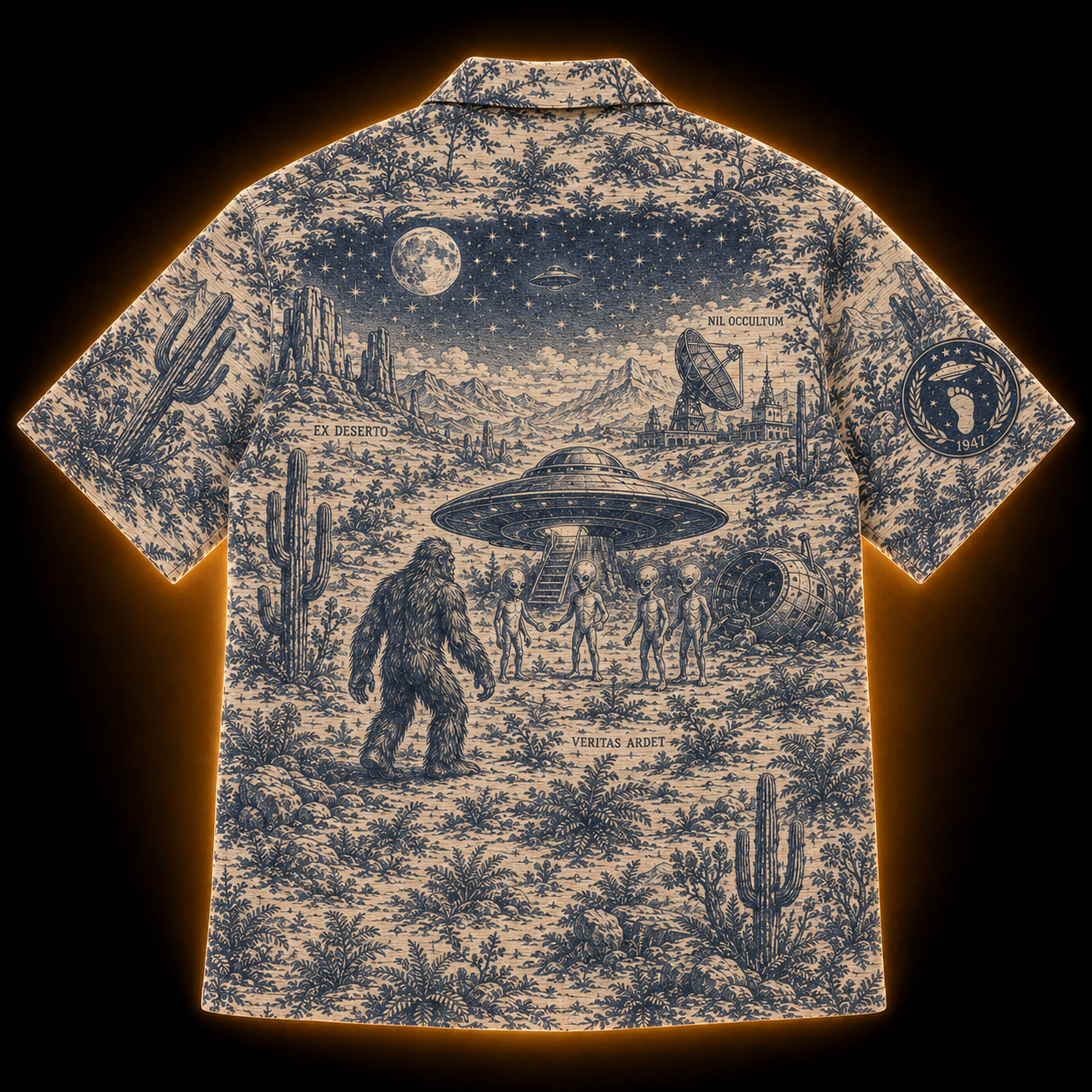 Crosfil Desert 1947 Hawaiian Shirt — Roswell UFO & Bigfoot Print