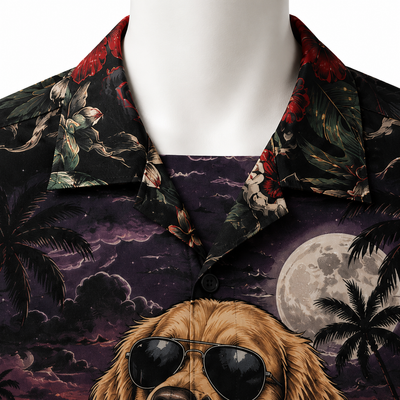 Custom Dog & Text Gothic Tropical Hawaiian Shirt — Personalized Skull Moonlight Dark Aloha