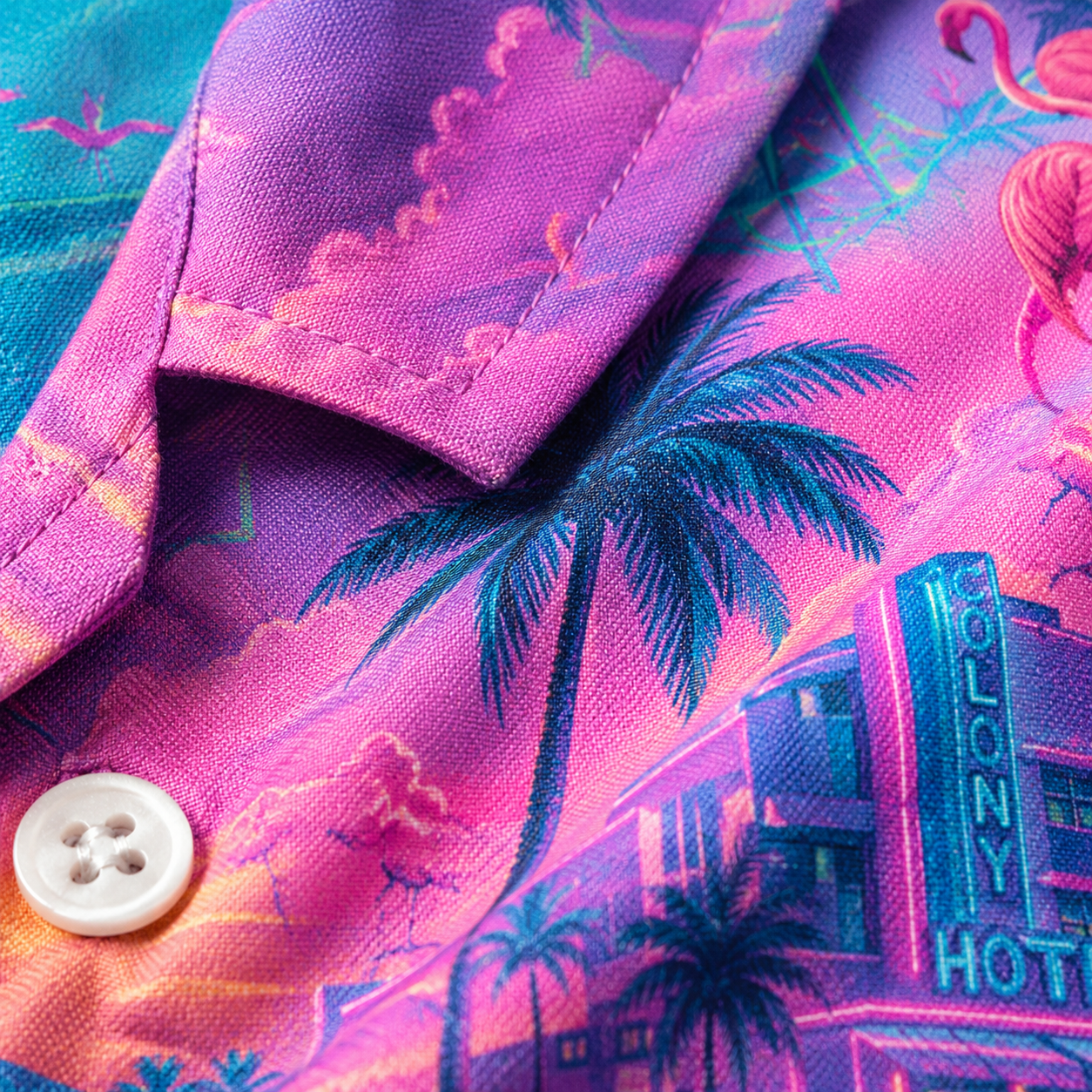 Custom Dog & Text Miami Beach Hawaiian Shirt — Personalized 80s Synthwave Flamingo Aloha