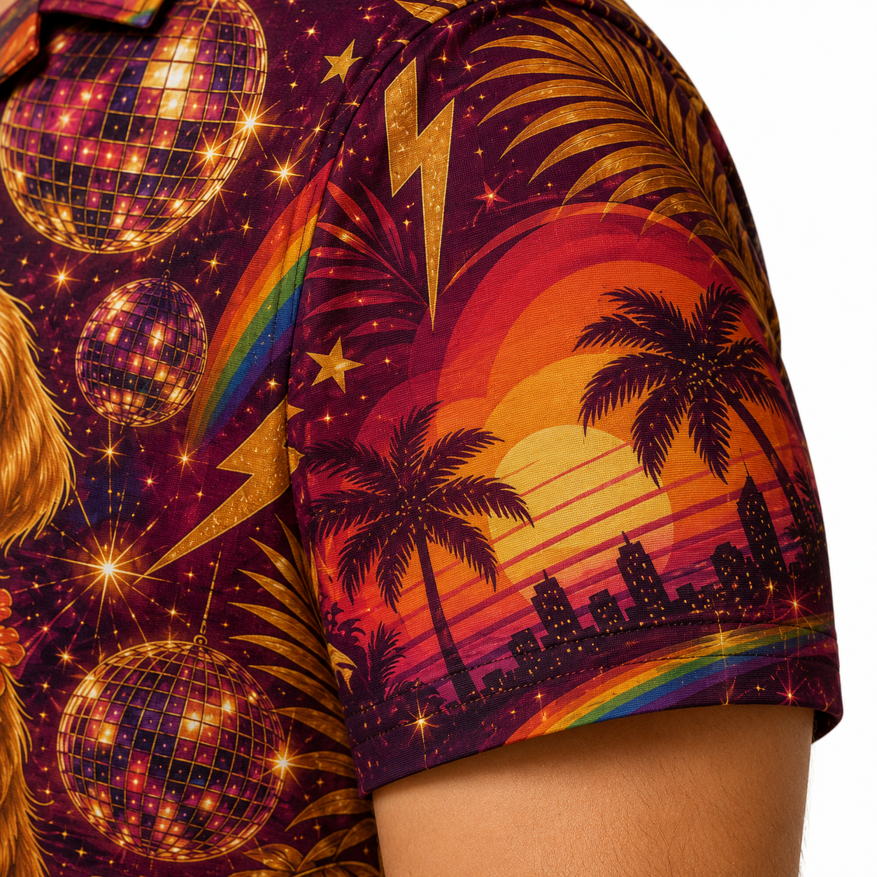 Custom Dog & Text Disco Hawaiian Shirt — Personalized 70s Groovy Roller Skate Aloha