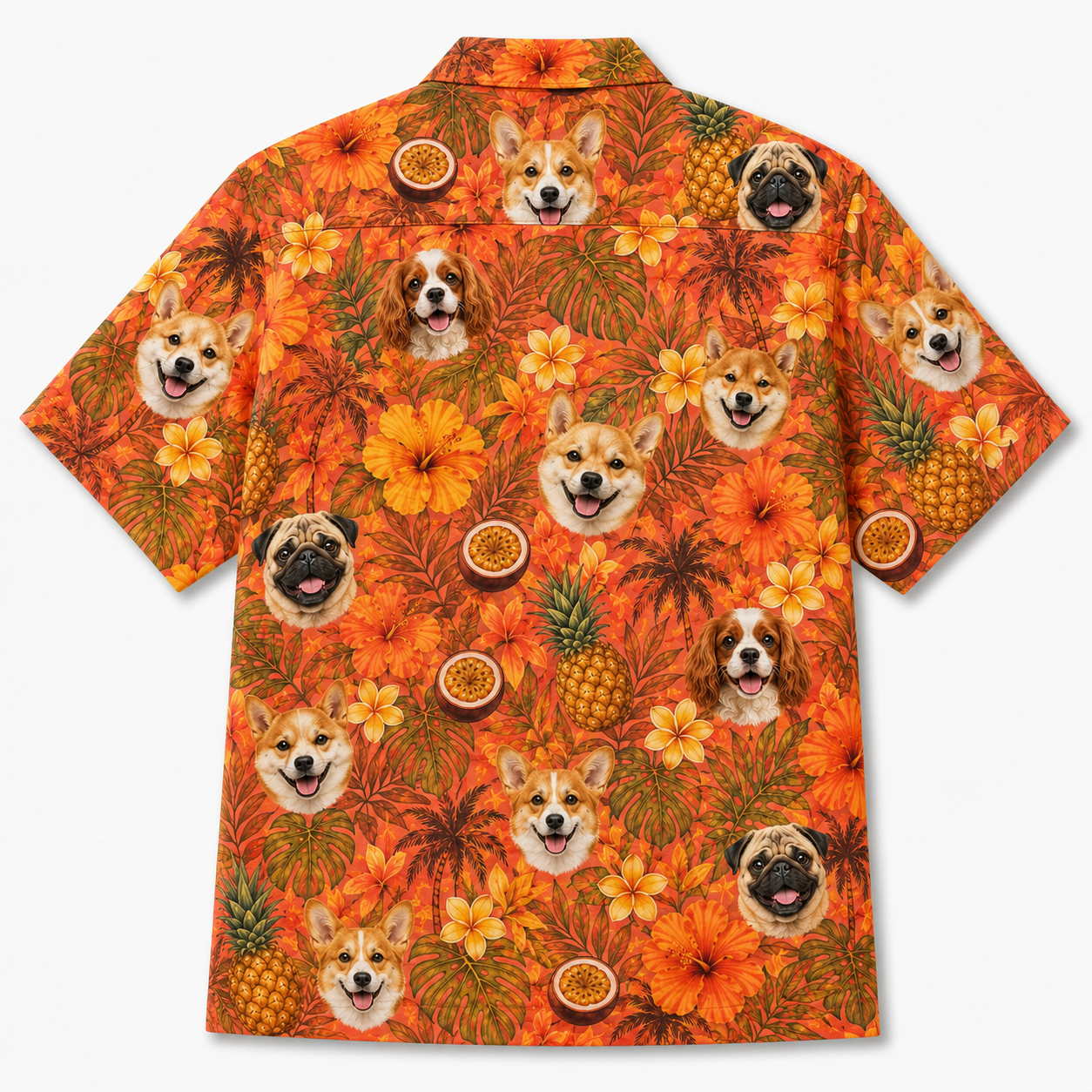 Custom Dog Face Hawaiian Shirt — Personalized Tropical Pineapple  Sunset Pet Photo Aloha Shirt
