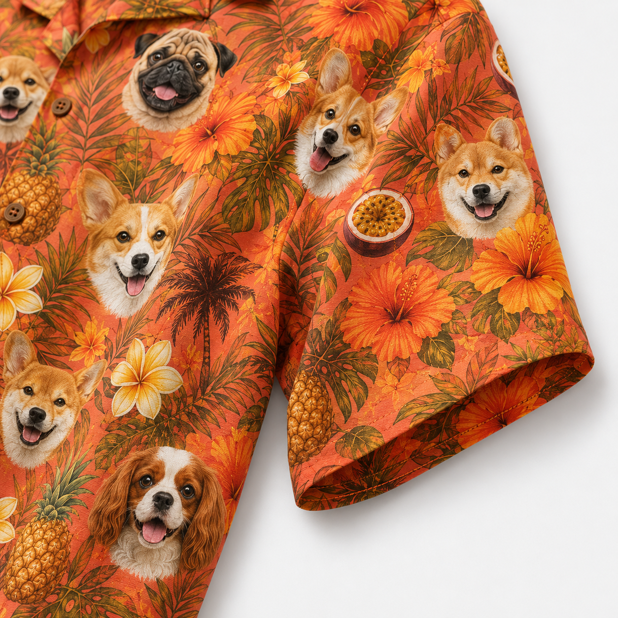 Custom Dog Face Hawaiian Shirt — Personalized Tropical Pineapple  Sunset Pet Photo Aloha Shirt