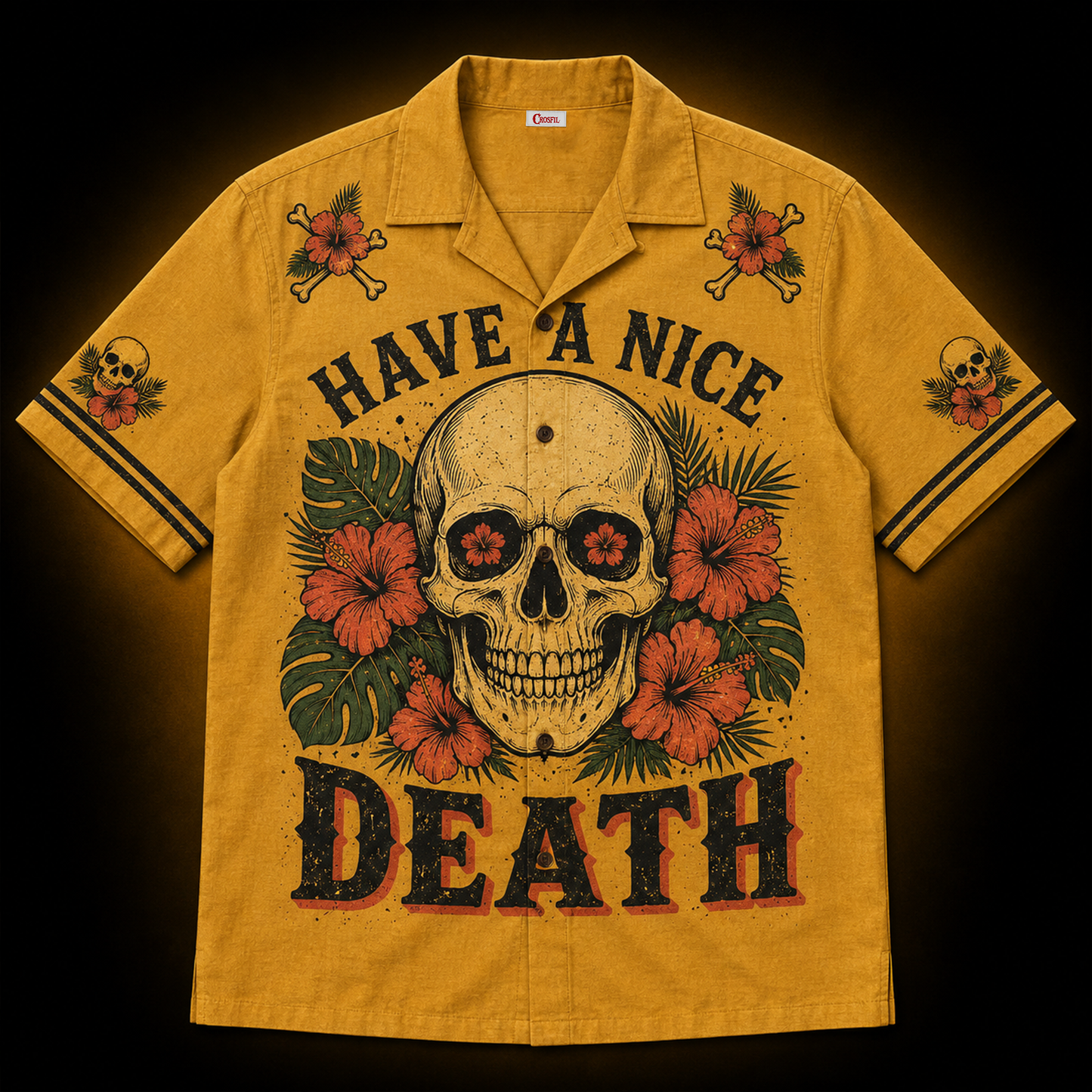 Have A Nice Death — Skull & Hibiscus Hawaiian Shirt | Dark Humor Collection