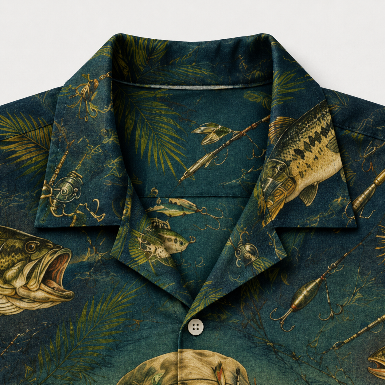 Custom Dog & Text Fishing Hawaiian Shirt — Personalized Lake Bass Angler Aloha