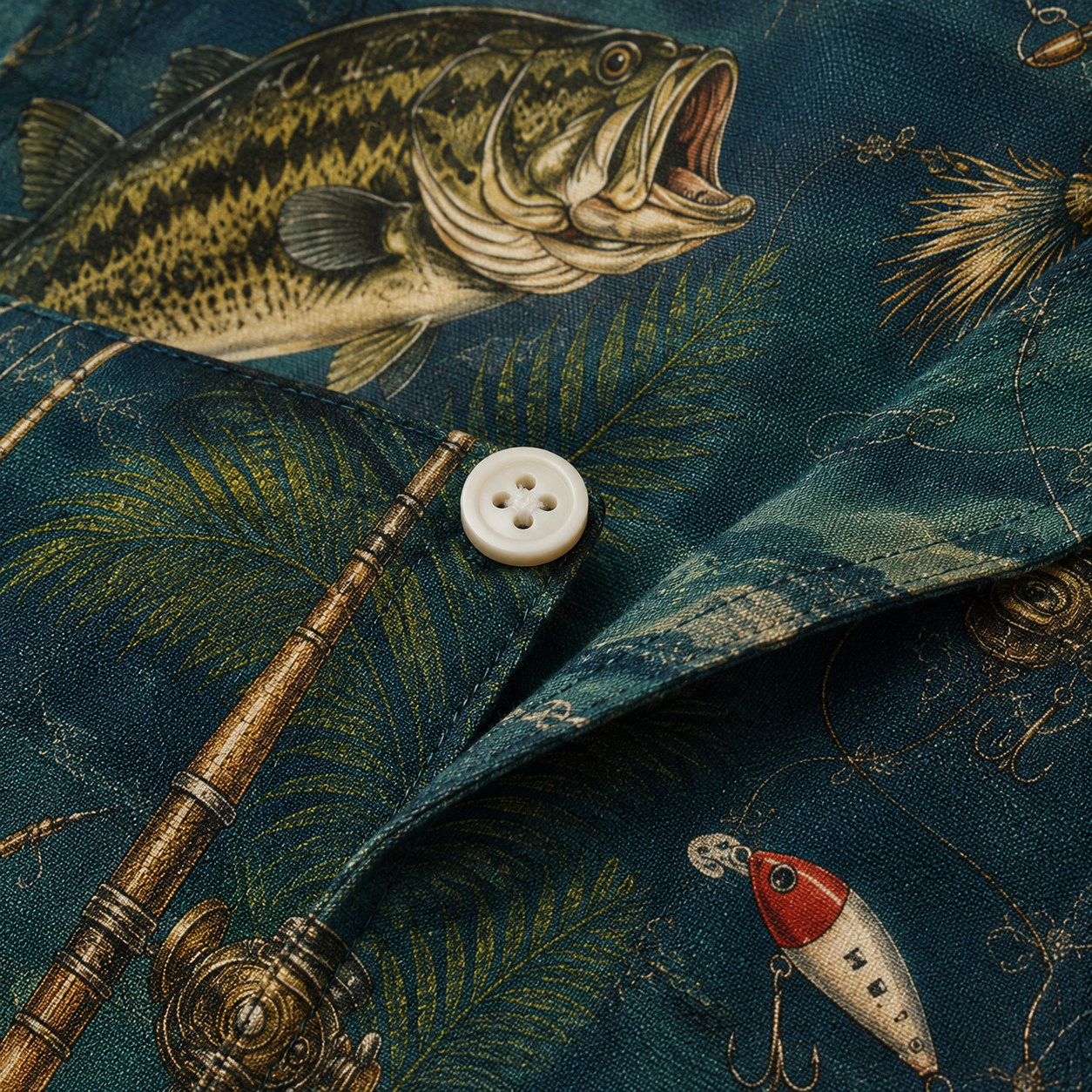 Custom Dog & Text Fishing Hawaiian Shirt — Personalized Lake Bass Angler Aloha
