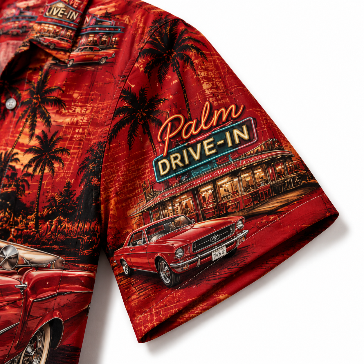 Custom Dog & Text Route 66 Hawaiian Shirt — Personalized Classic Car Vintage Diner Aloha