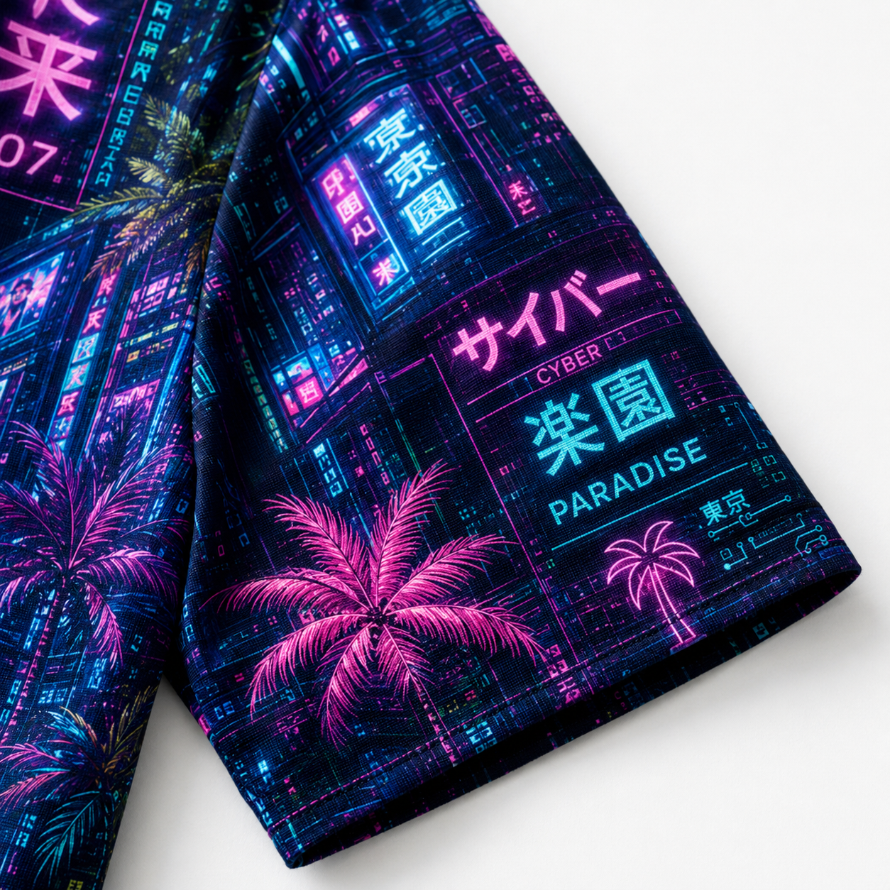 Custom Dog & Text Cyberpunk Hawaiian Shirt — Personalized Neon Tokyo Tropical Aloha