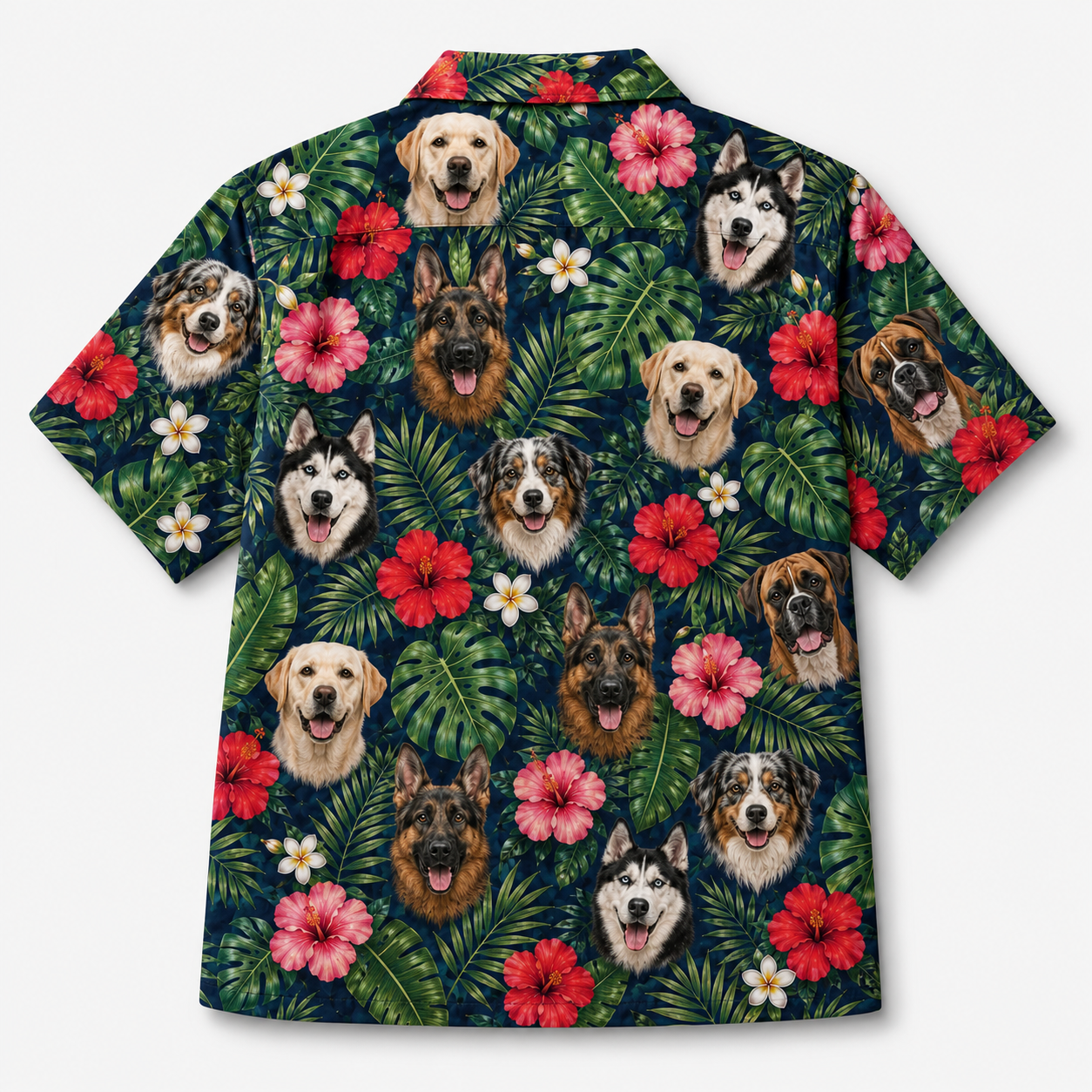 Custom Dog Face Hawaiian Shirt — Personalized Tropical Hibiscus  Pet Photo Aloha Shirt