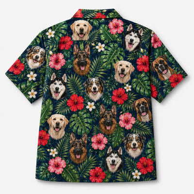 Custom Dog Face Hawaiian Shirt — Personalized Tropical Hibiscus  Pet Photo Aloha Shirt