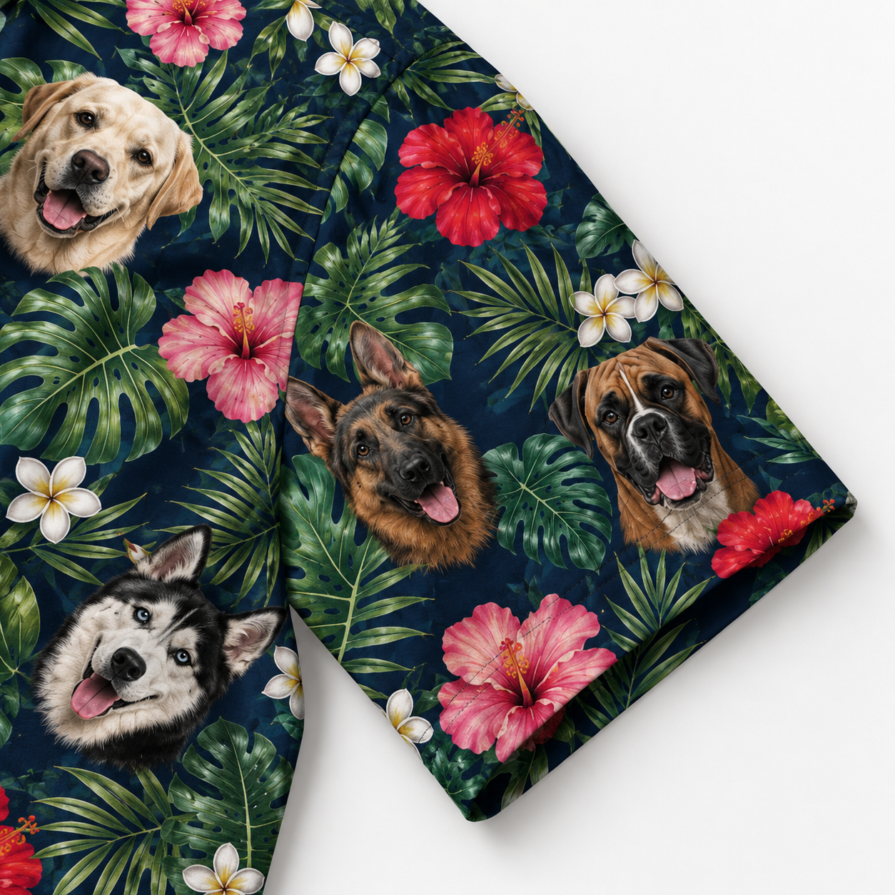 Custom Dog Face Hawaiian Shirt — Personalized Tropical Hibiscus  Pet Photo Aloha Shirt