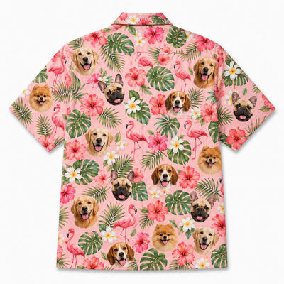 Custom Dog Face Hawaiian Shirt — Personalized Pink Flamingo  Tropical Pet Photo Aloha Shirt