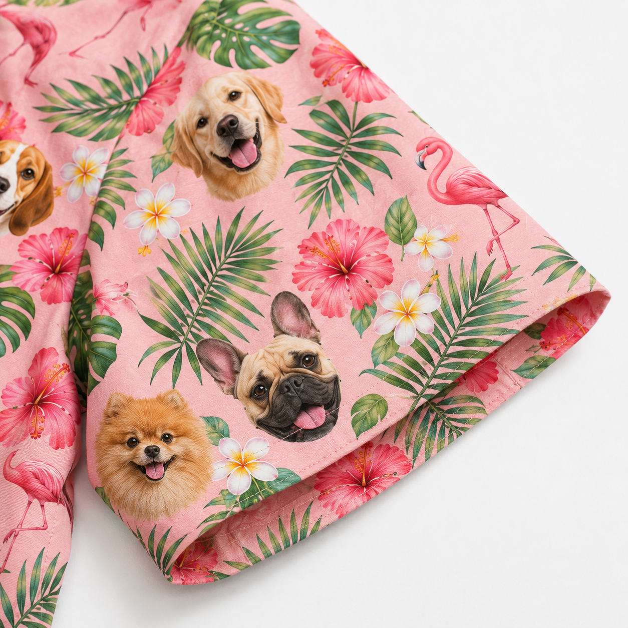 Custom Dog Face Hawaiian Shirt — Personalized Pink Flamingo  Tropical Pet Photo Aloha Shirt