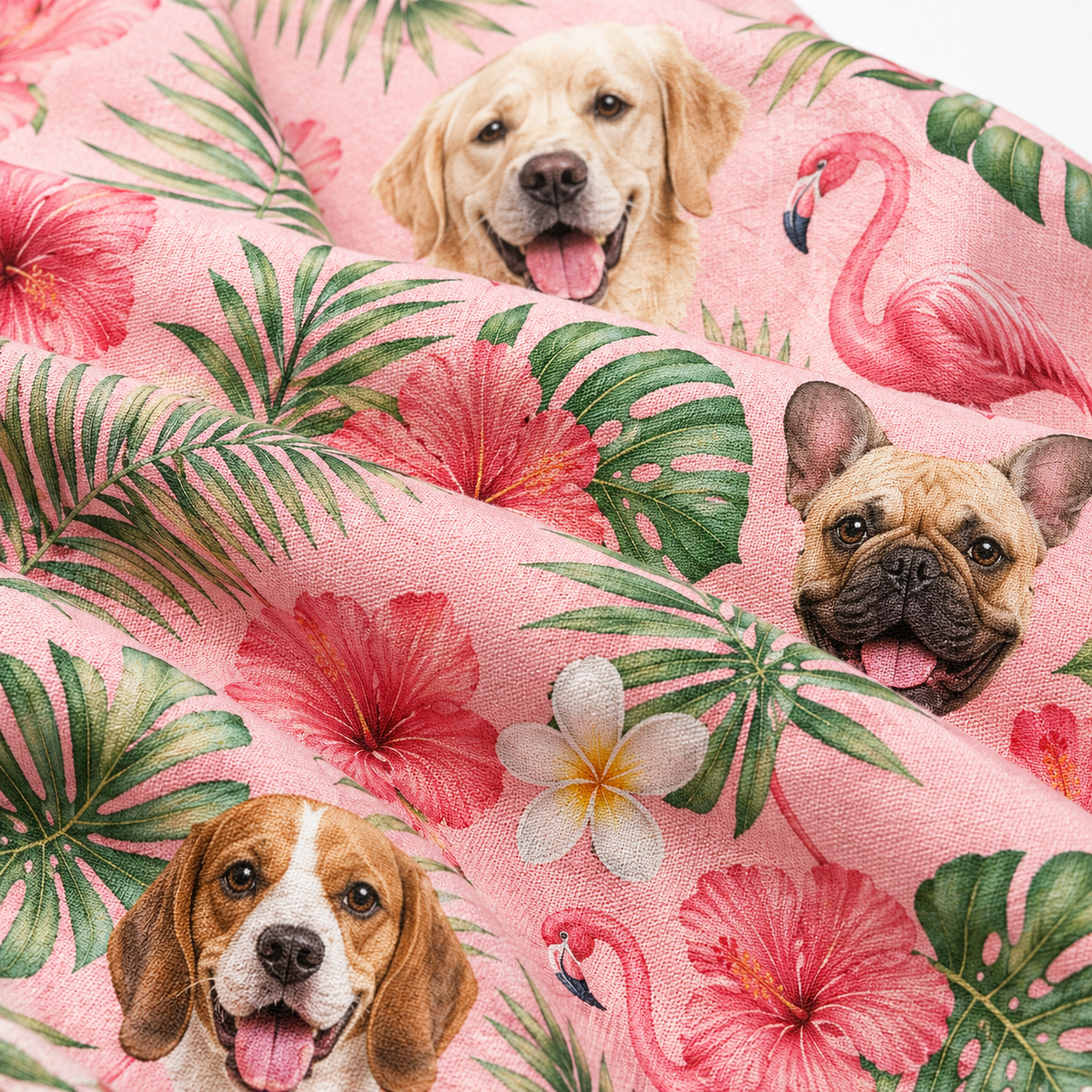 Custom Dog Face Hawaiian Shirt — Personalized Pink Flamingo  Tropical Pet Photo Aloha Shirt