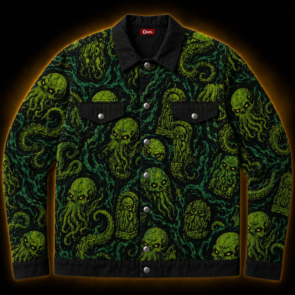 Crosfil Cthulhu Necropolis Jacket — Green Horror All-Over Print