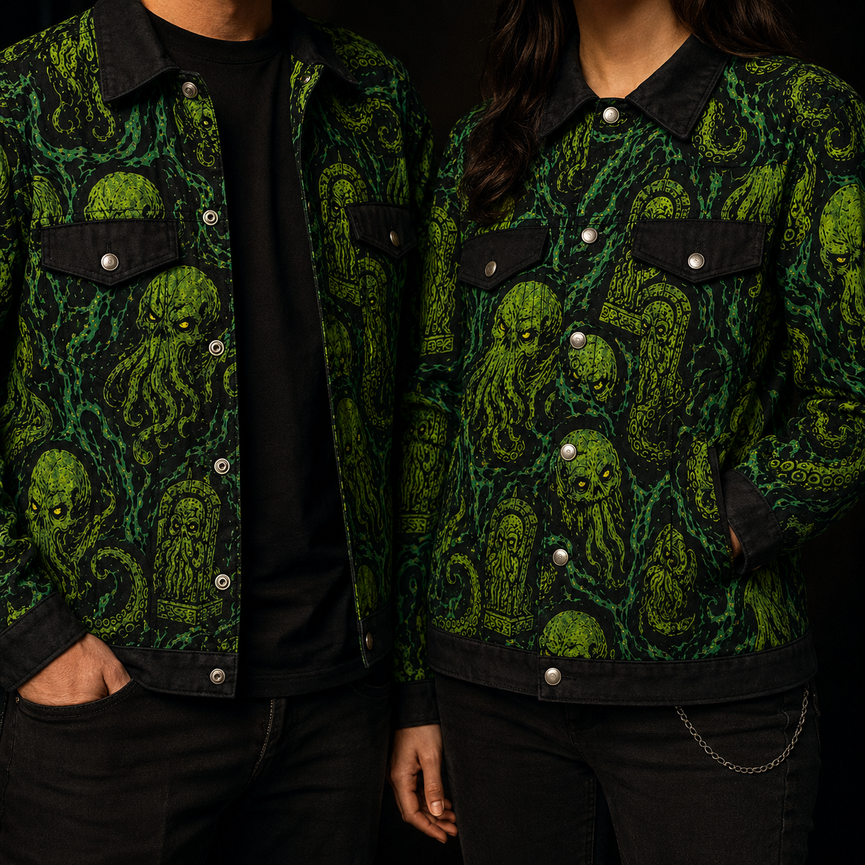 Crosfil Cthulhu Necropolis Jacket — Green Horror All-Over Print