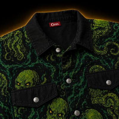 Crosfil Cthulhu Necropolis Jacket — Green Horror All-Over Print