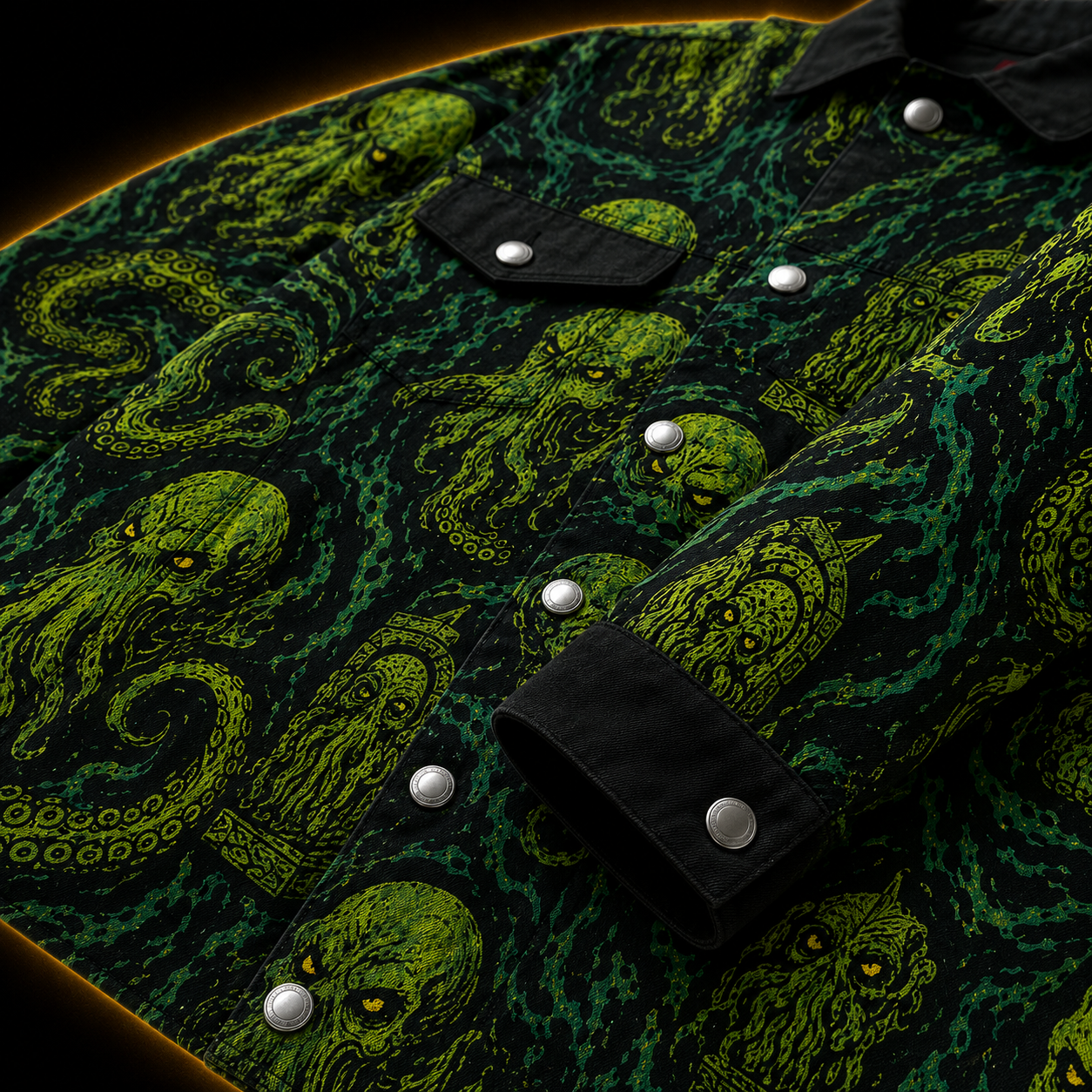 Crosfil Cthulhu Necropolis Jacket — Green Horror All-Over Print