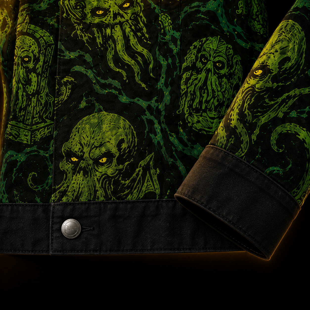 Crosfil Cthulhu Necropolis Jacket — Green Horror All-Over Print
