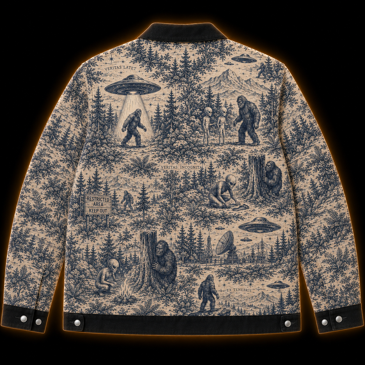 Crosfil Bigfoot Toile Jacket — Cryptid Forest All-Over Print