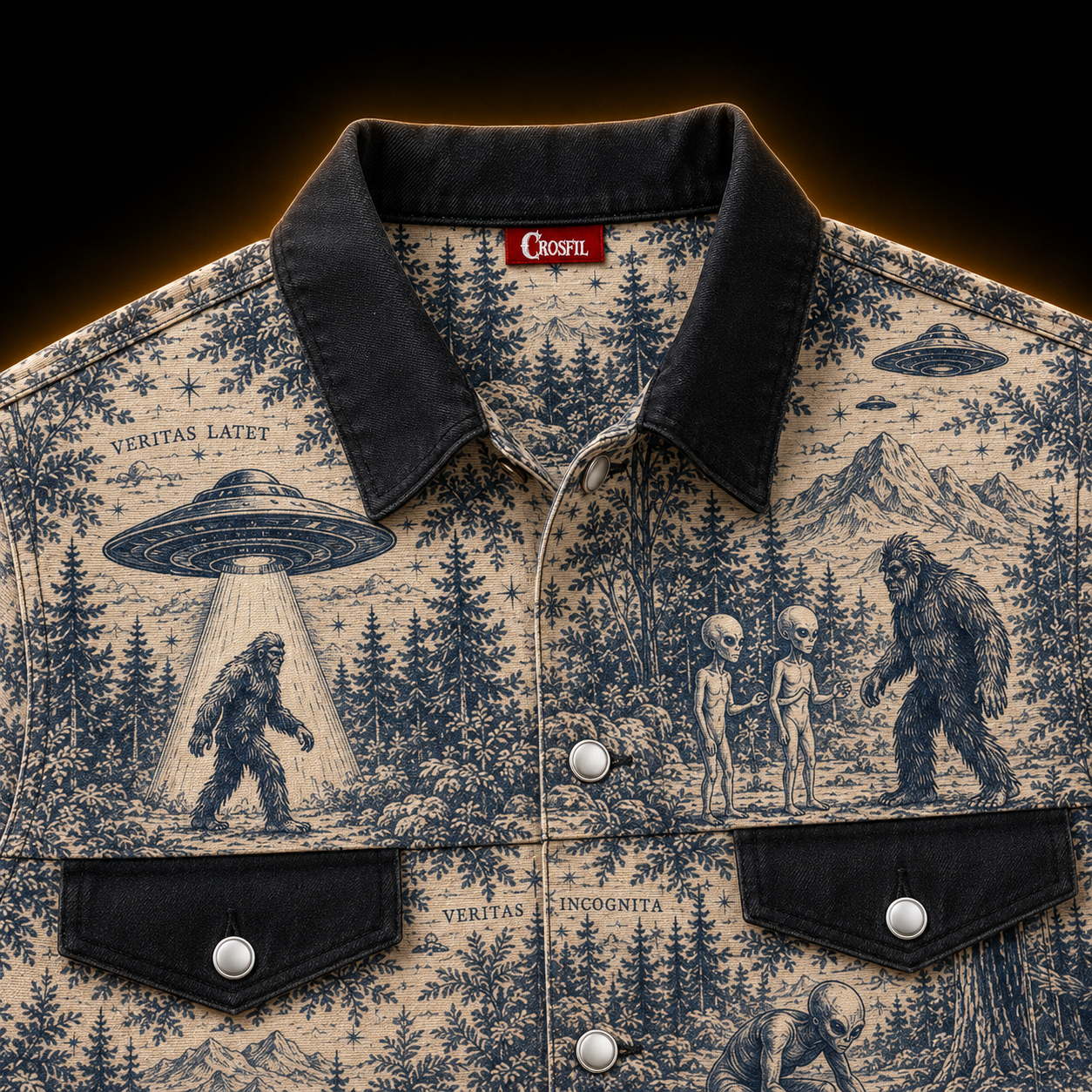 Crosfil Bigfoot Toile Jacket — Cryptid Forest All-Over Print