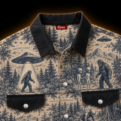 Crosfil Bigfoot Toile Jacket — Cryptid Forest All-Over Print