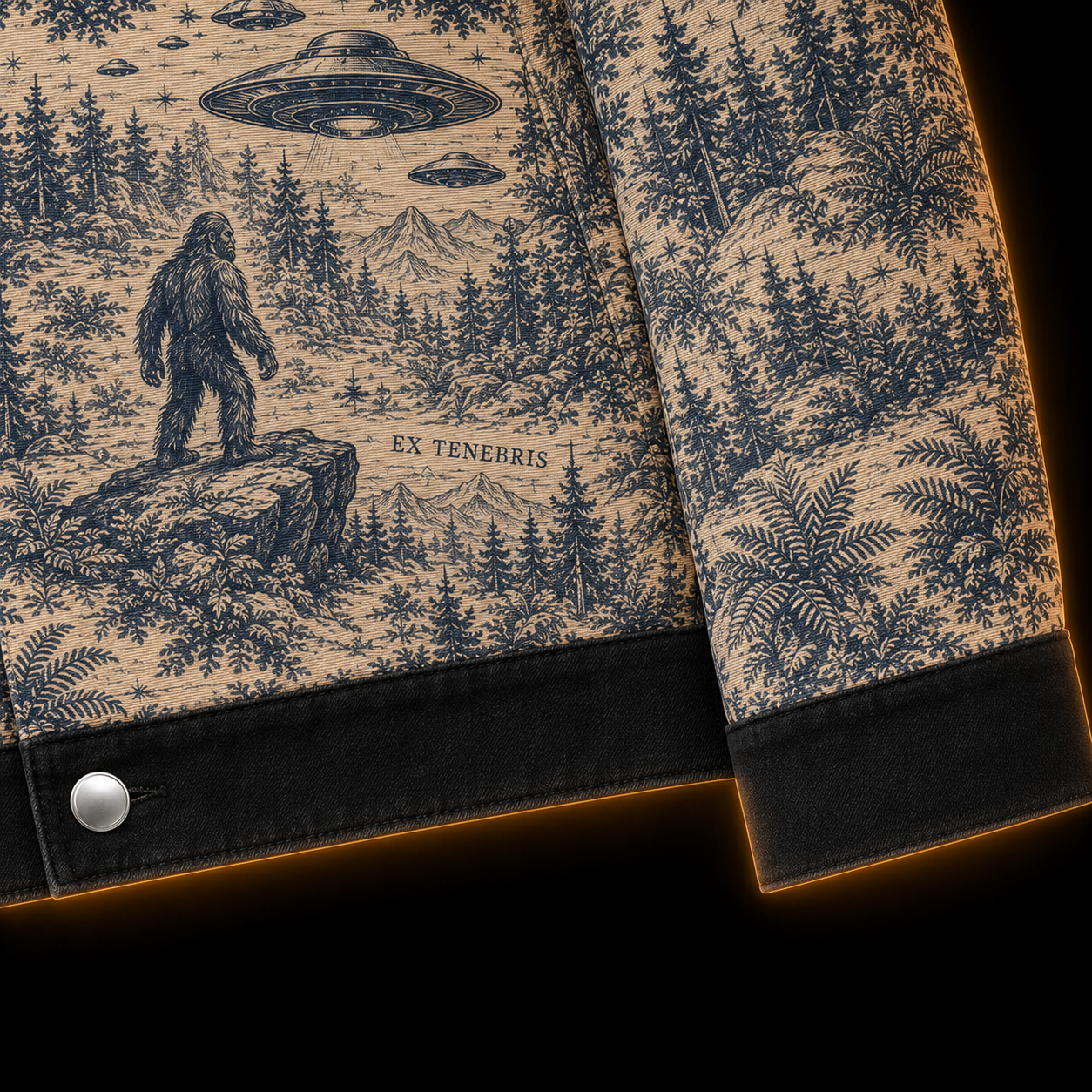 Crosfil Bigfoot Toile Jacket — Cryptid Forest All-Over Print