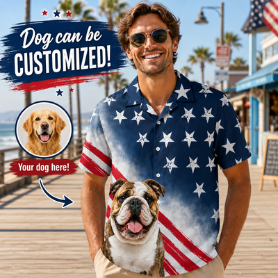 Custom Dog Hawaiian Shirt — American Flag  4th of July Patriotic Dog