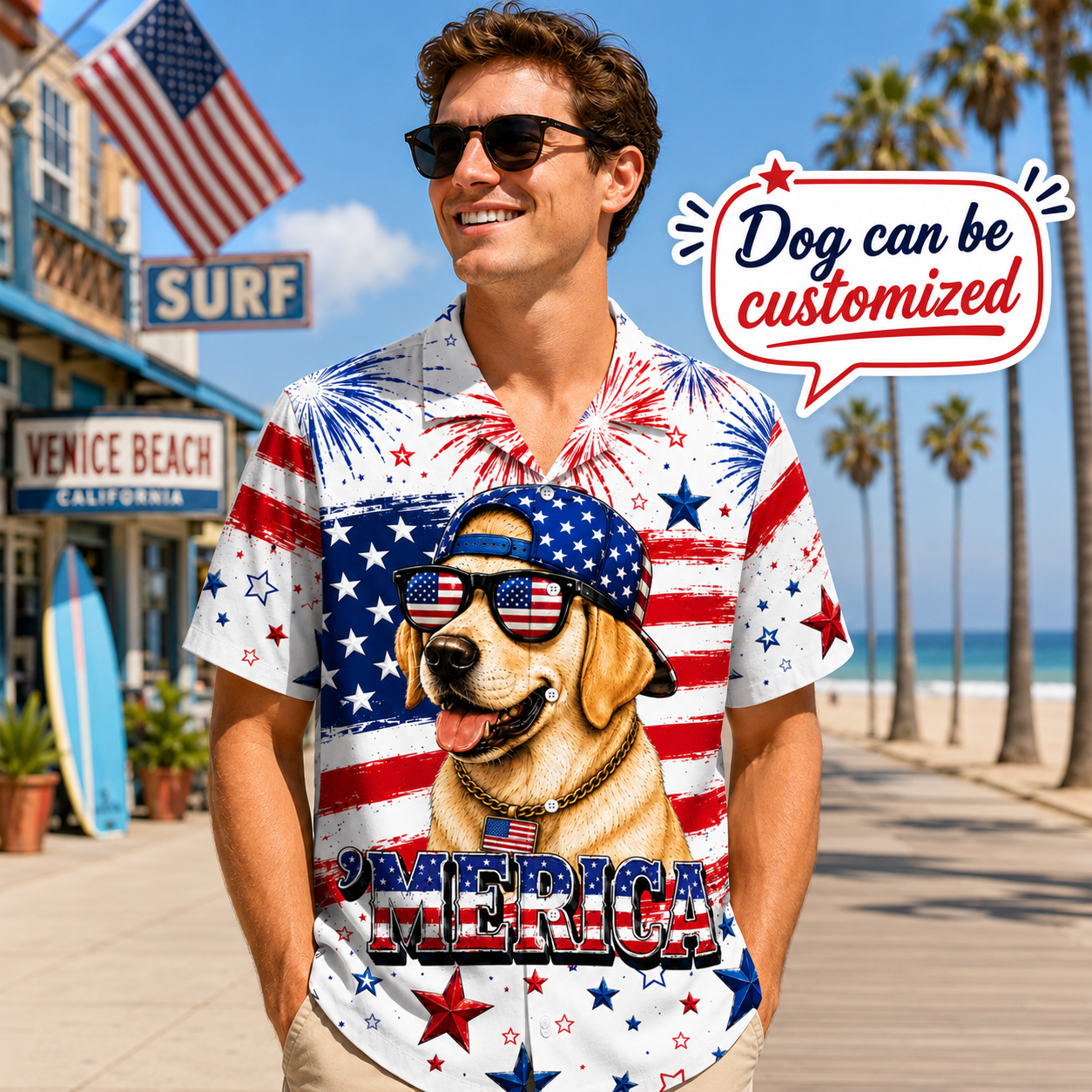 'Merica Patriotic Custom Dog Hawaiian Shirt —  4th of July American Flag
