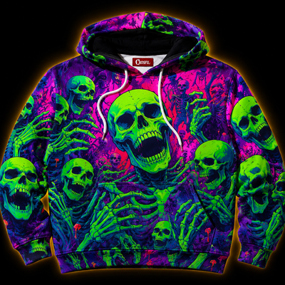 Crosfil Afterglow Hoodie — Blacklight Neon Skull All-Over Print
