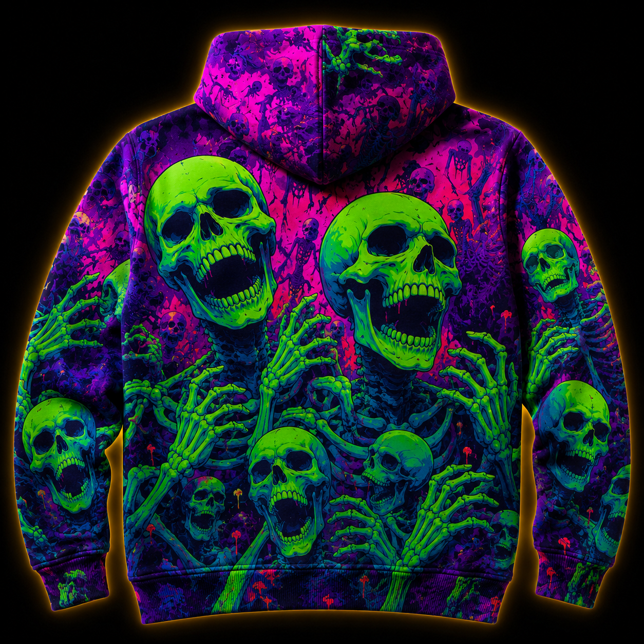 Crosfil Afterglow Hoodie — Blacklight Neon Skull All-Over Print