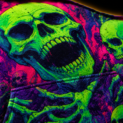Crosfil Afterglow Hoodie — Blacklight Neon Skull All-Over Print