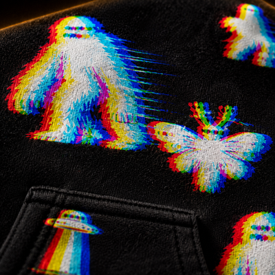 Crosfil Bad Footage Hoodie — Glitch Cryptid Bigfoot & Alien Print